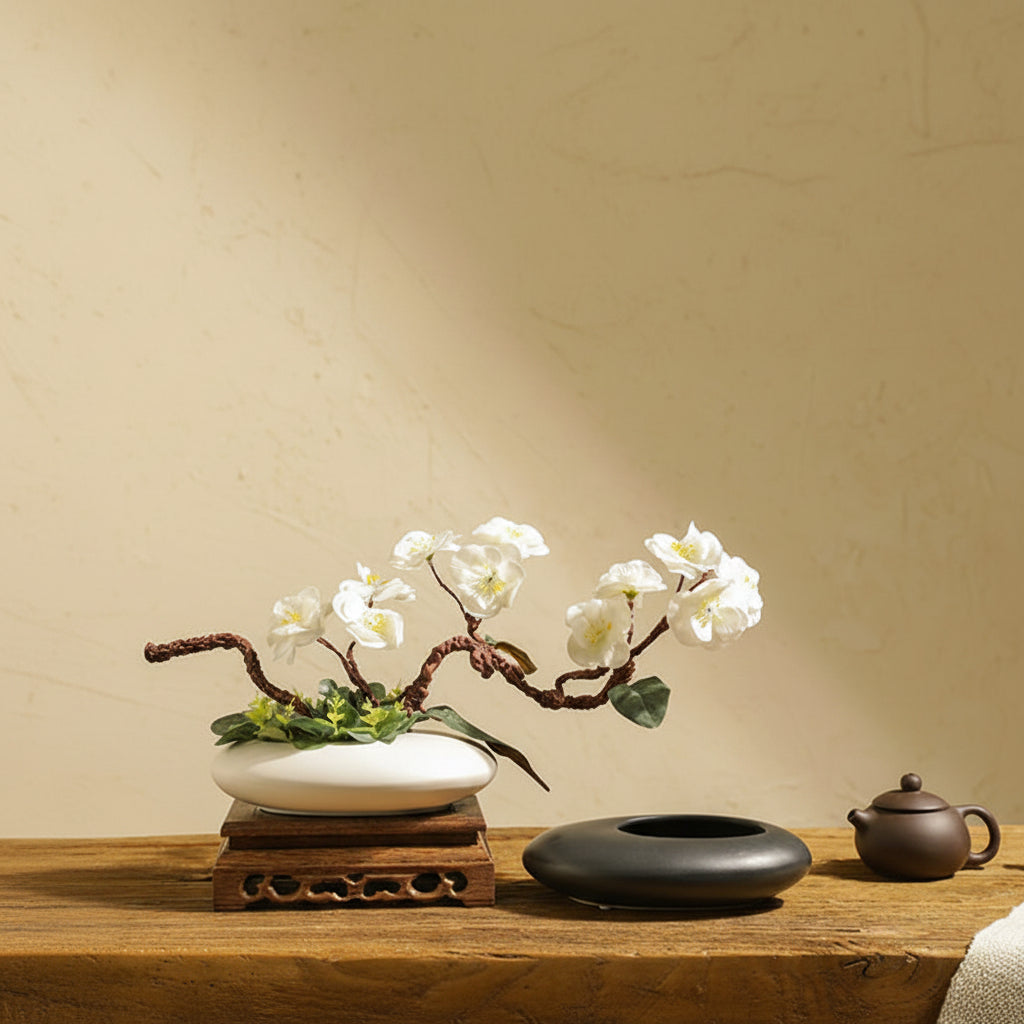 ORCHIDFLOW – Flacher Keramik-Bonsai-Topf mit künstlerischem Kieselstein-Design