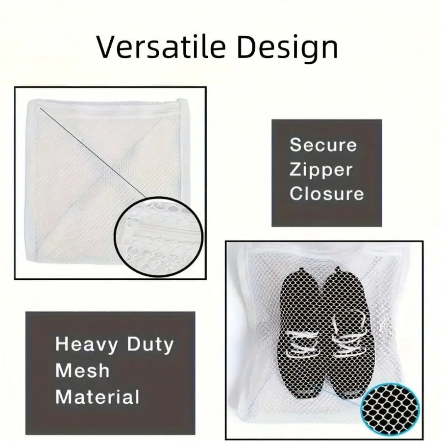 Durable Shoe Wash Bag Set - Mesh Laundry Bag for Washing Shoes with Zipper & Strap 3