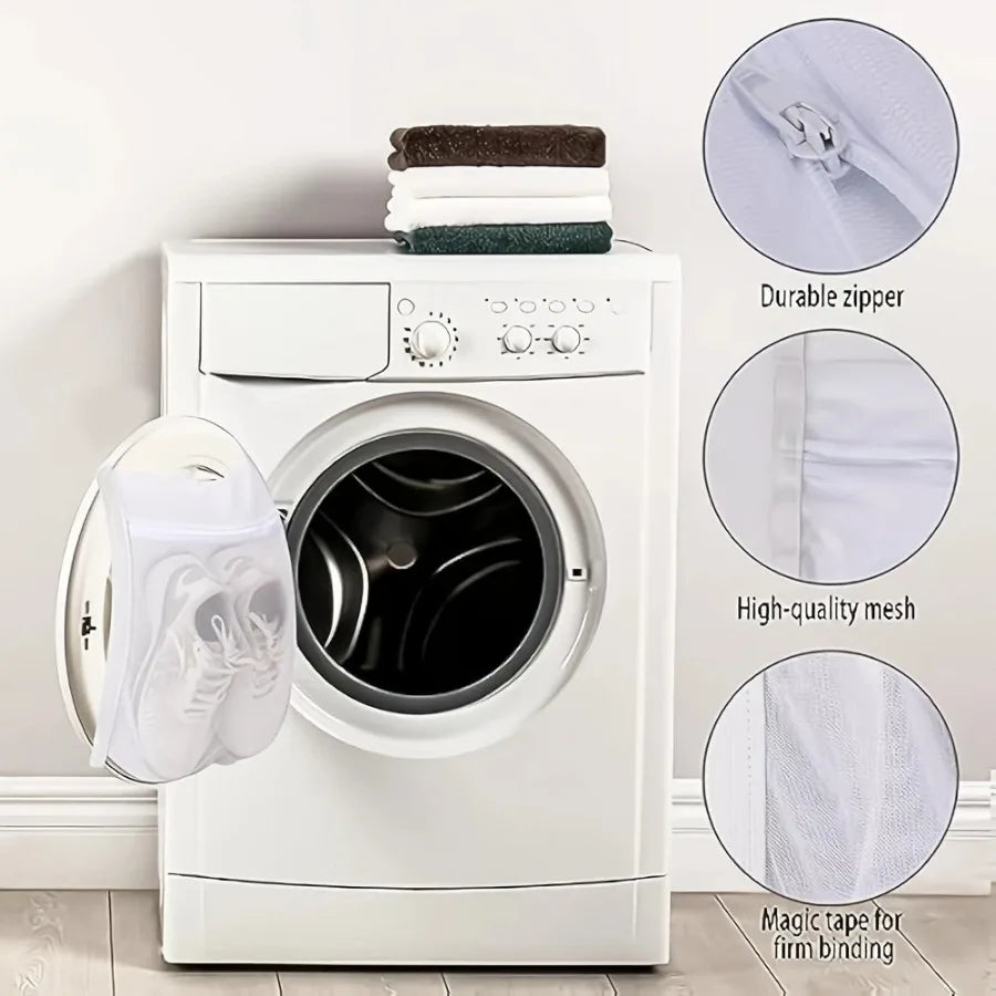 Durable Shoe Wash Bag Set - Mesh Laundry Bag for Washing Shoes with Zipper & Strap 4