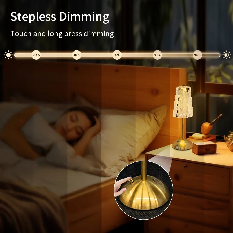 Elegant Acrylic Rechargeable Table Lamp with Touch Sensor & Dimmable Light 2