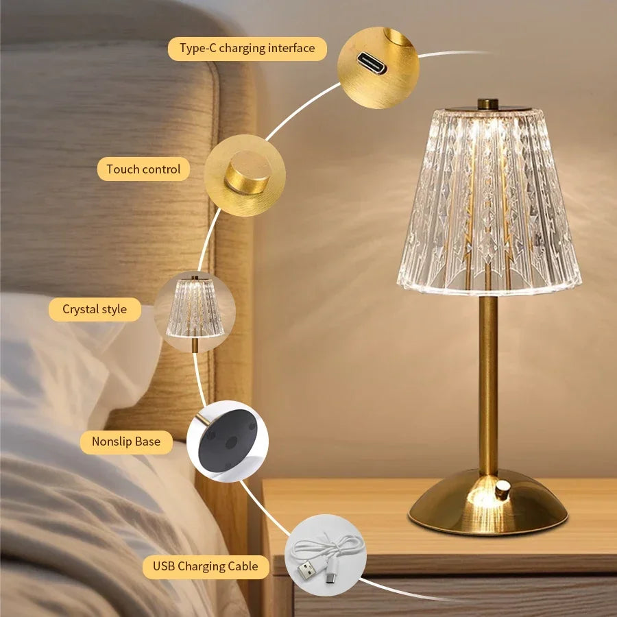 Elegant Acrylic Rechargeable Table Lamp with Touch Sensor & Dimmable Light 4