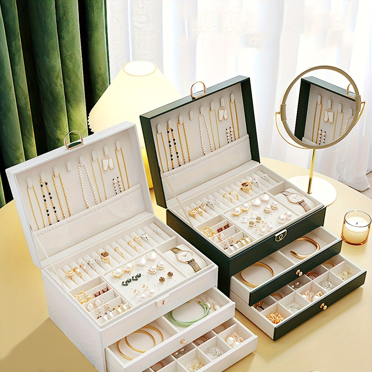 Elegant Leather Jewelry Organizer Box with Multiple Compartments 4