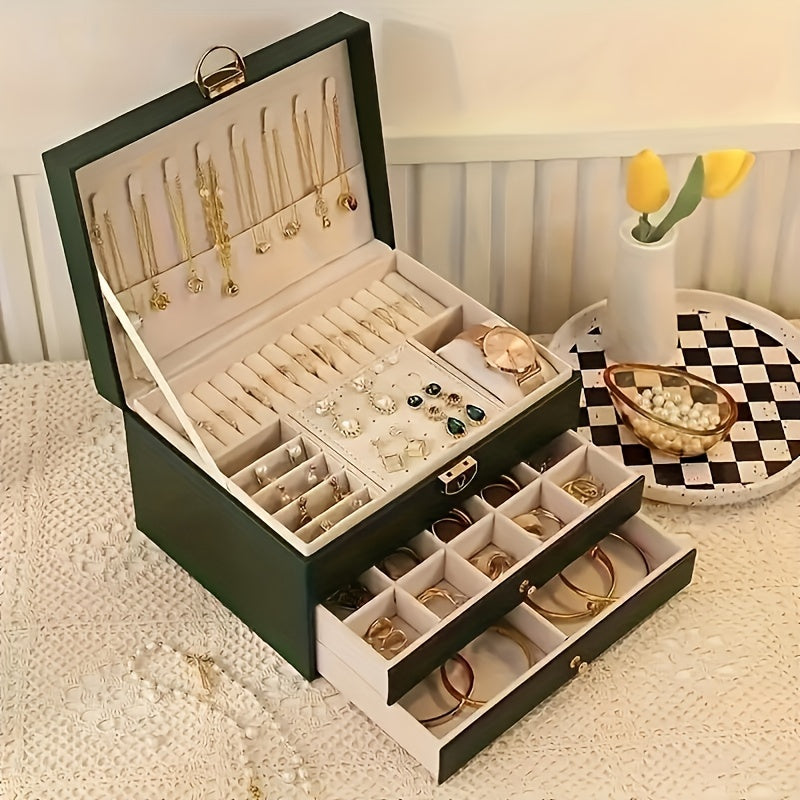 Elegant Leather Jewelry Organizer Box with Multiple Compartments 5