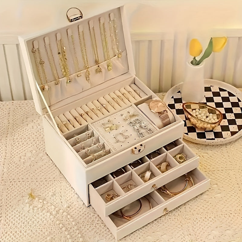 Elegant Leather Jewelry Organizer Box with Multiple Compartments 6