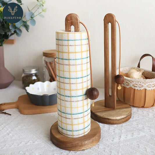 Elegant Solid Wood Paper Towel Holder & Multi-Functional Kitchen Storage Rack 0