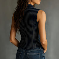 Elegant Vintage Striped Sleeveless Blouse for Women - Chic Summer Top 1