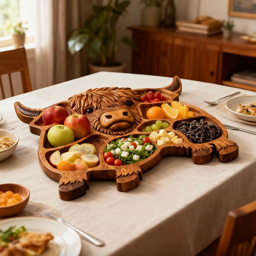 FARMHOUSE FEAST - Handcrafted Cow Wooden Charcuterie Board for Cheese and Meats 1