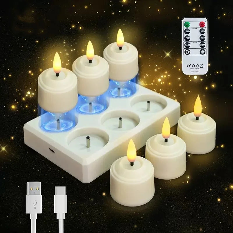 Flameless 3D Wick LED Tea Light Candles with Remote Control & Timer 0