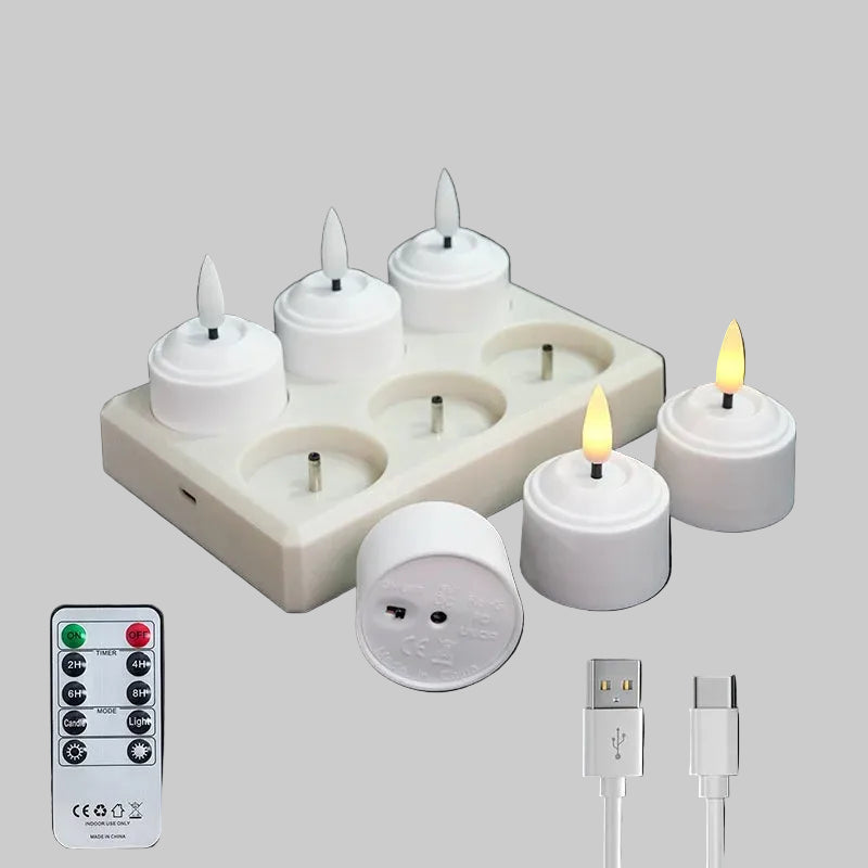 Flameless 3D Wick LED Tea Light Candles with Remote Control & Timer 7