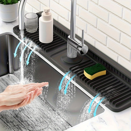 Flexible Silicone Sink Mat - Cut-to-Fit Sink Protector with Quick Drain for Kitchen and Bathroom 0