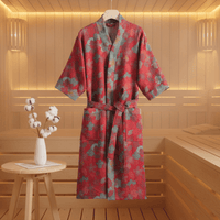 GINKOROBE - Reversible Organic Cotton Kimono Bathrobe with Ginkgo Leaf Design 0
