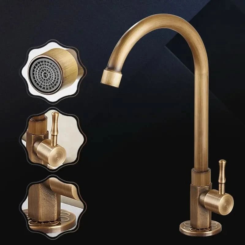 GOLDENSWAN – Antique Brass Swan Neck Faucet for Kitchen & Bathroom 3