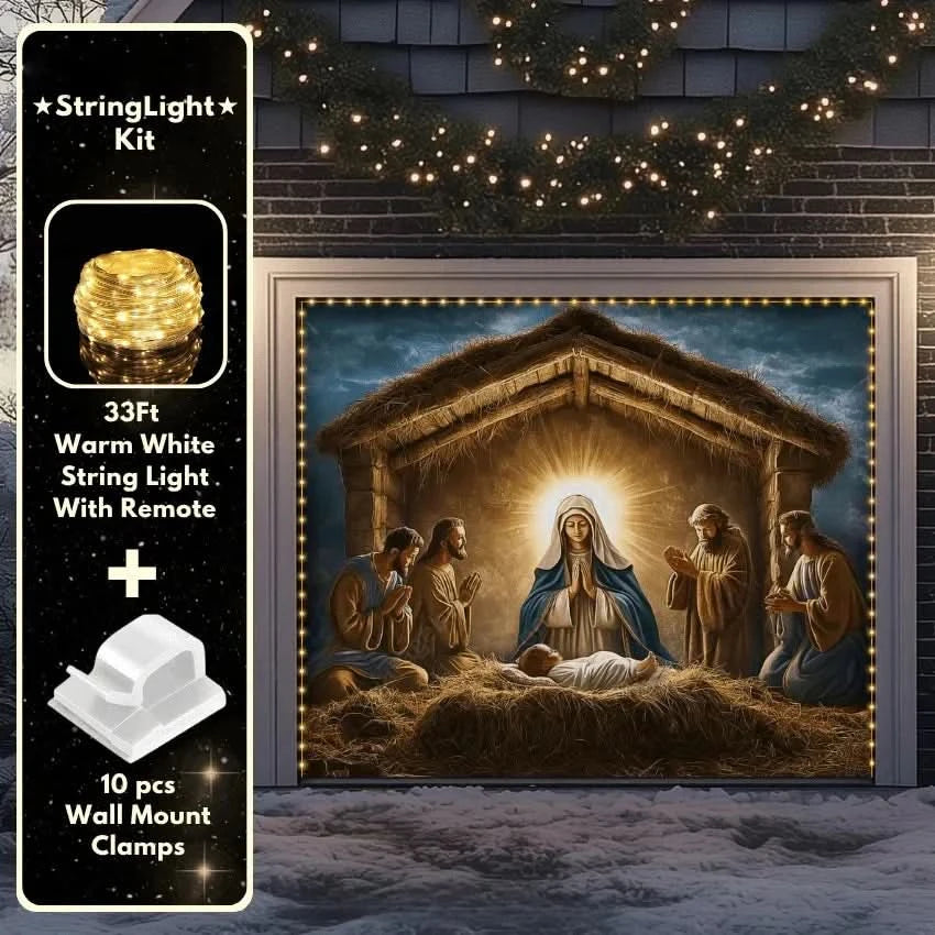 MANGERVEIL – Nativity Scene Garage Door Decor for Elegant Holiday Displays