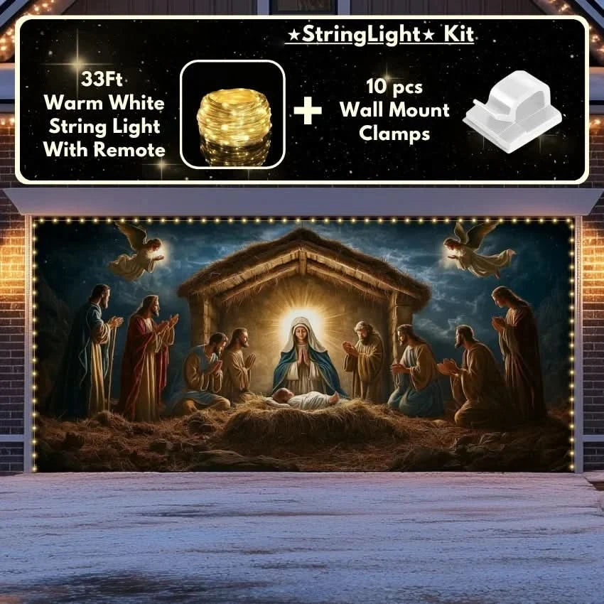 MANGERVEIL – Nativity Scene Garage Door Decor for Elegant Holiday Displays