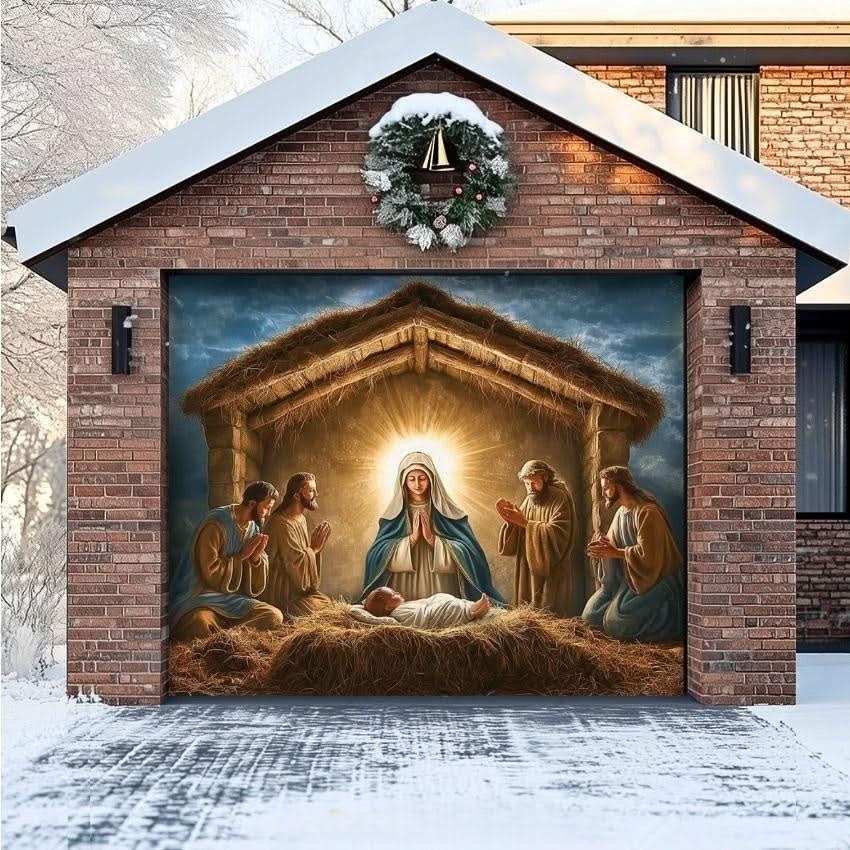 MANGERVEIL – Nativity Scene Garage Door Decor for Elegant Holiday Displays