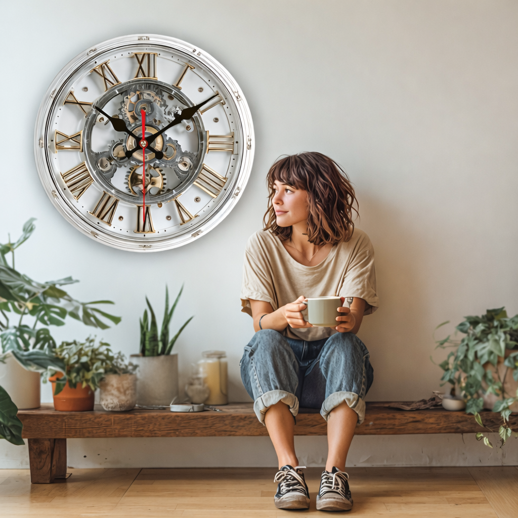 Gearwood - Vintage Mechanical 2D Wall Clock with Roman Numerals 1