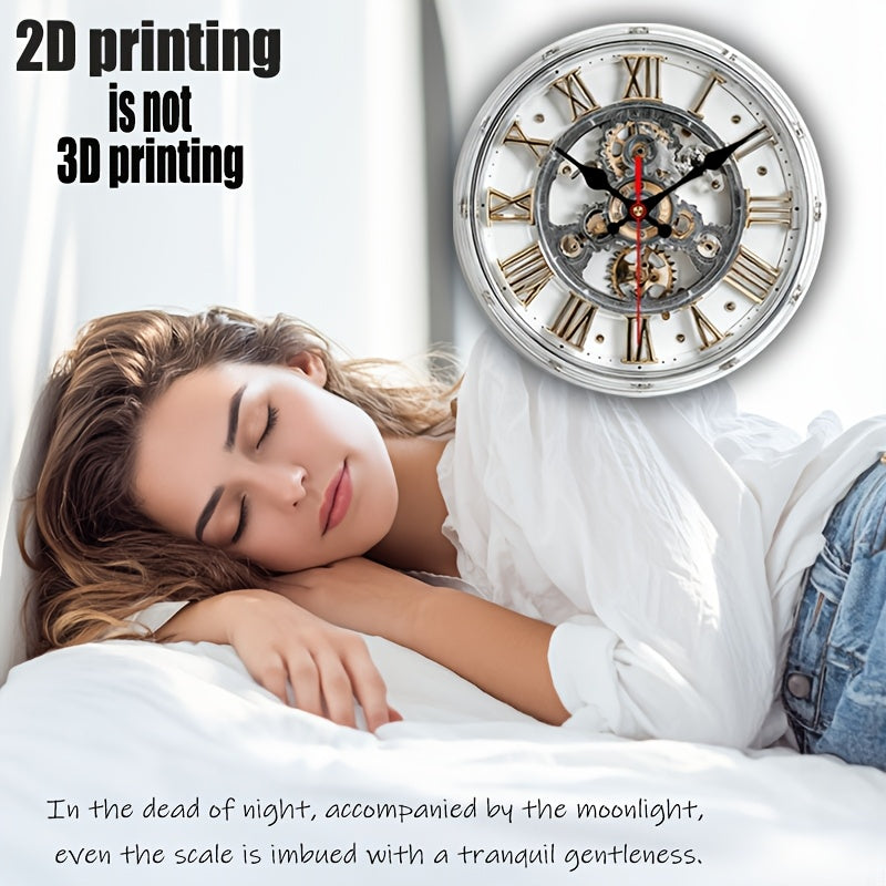 Gearwood - Vintage Mechanical 2D Wall Clock with Roman Numerals 3
