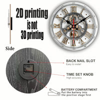 Gearwood - Vintage Mechanical 2D Wall Clock with Roman Numerals 5