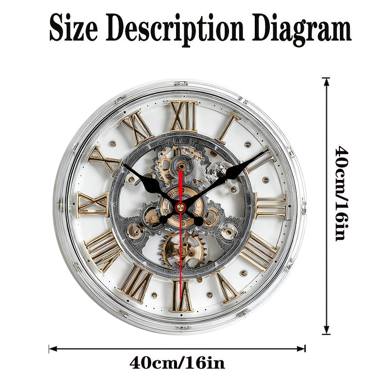Gearwood - Vintage Mechanical 2D Wall Clock with Roman Numerals 6