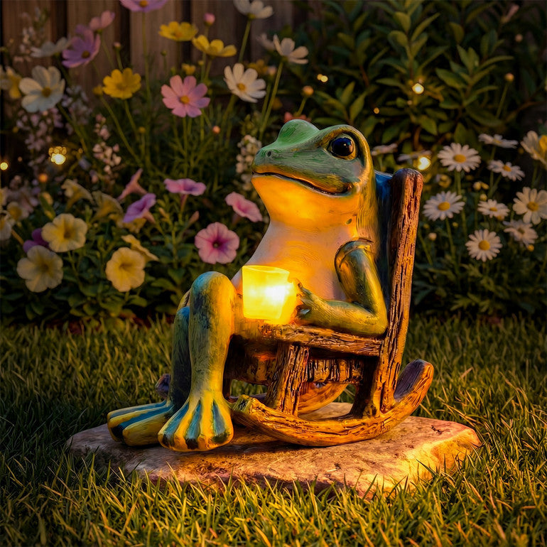 Glowing Garden Frog Statue - Solar-Powered Outdoor Decor with Automatic Illumination 0