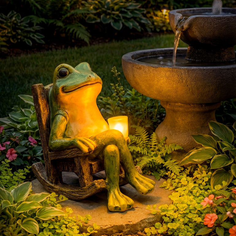 Glowing Garden Frog Statue - Solar-Powered Outdoor Decor with Automatic Illumination 4