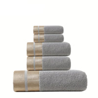 GoldenWeave - Luxury 5-Piece Bath Towel Set, Soft 100% Cotton, Gold Stripes 0