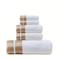 GoldenWeave - Luxury 5-Piece Bath Towel Set, Soft 100% Cotton, Gold Stripes 2