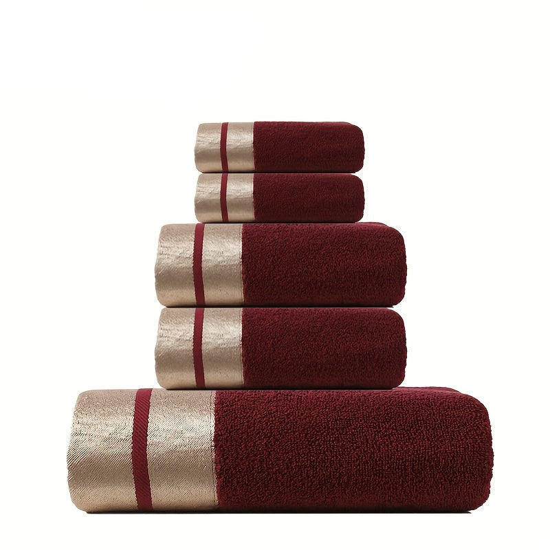 GoldenWeave - Luxury 5-Piece Bath Towel Set, Soft 100% Cotton, Gold Stripes 3