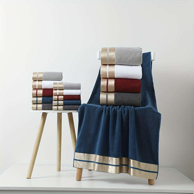 GoldenWeave - Luxury 5-Piece Bath Towel Set, Soft 100% Cotton, Gold Stripes 4