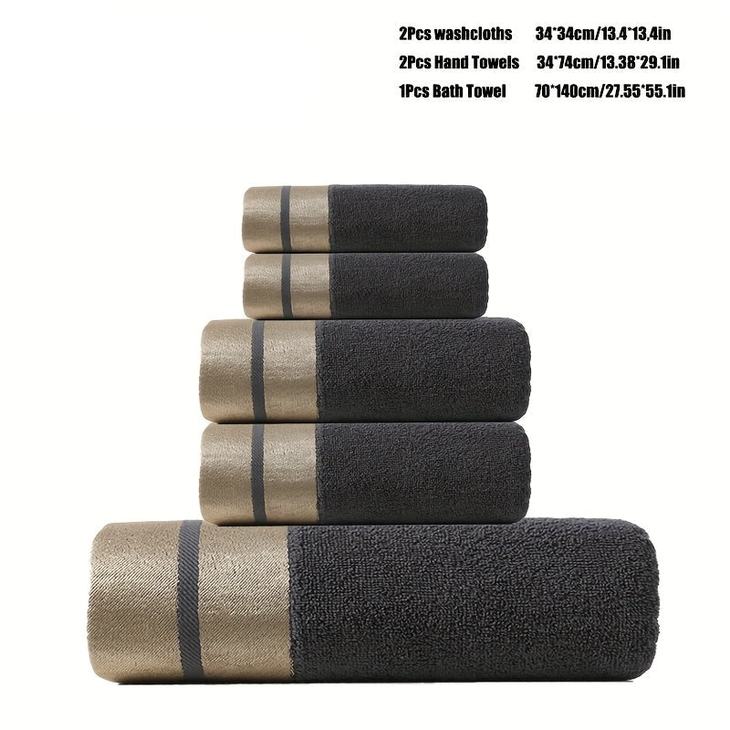 GoldenWeave - Luxury 5-Piece Bath Towel Set, Soft 100% Cotton, Gold Stripes 5