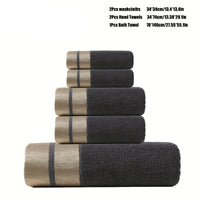 GoldenWeave - Luxury 5-Piece Bath Towel Set, Soft 100% Cotton, Gold Stripes 5