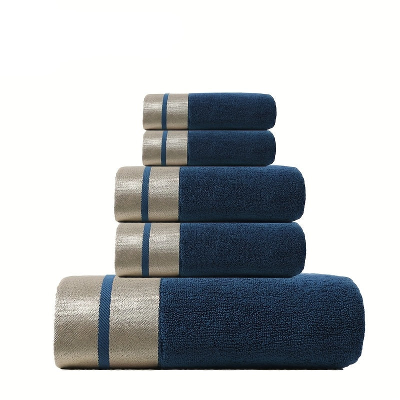 GoldenWeave - Luxury 5-Piece Bath Towel Set, Soft 100% Cotton, Gold Stripes 7