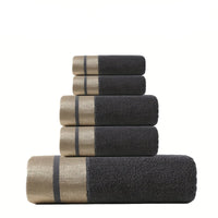 GoldenWeave - Luxury 5-Piece Bath Towel Set, Soft 100% Cotton, Gold Stripes 9