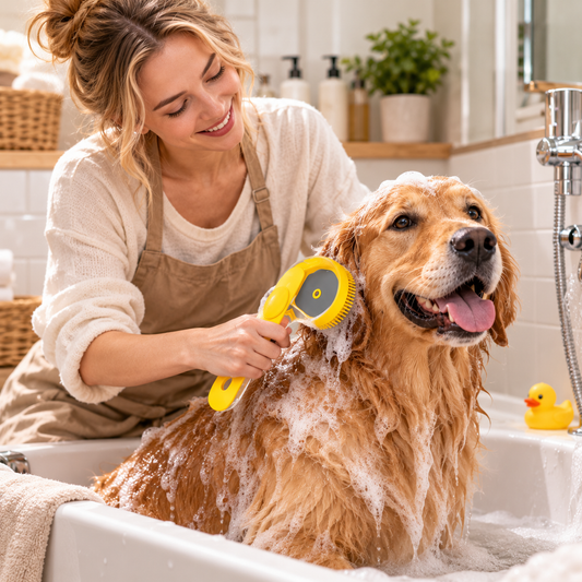 SUDSNOVA – 2-in-1-Shampoobürste mit Shampoo-Spender für die Haustierpflege