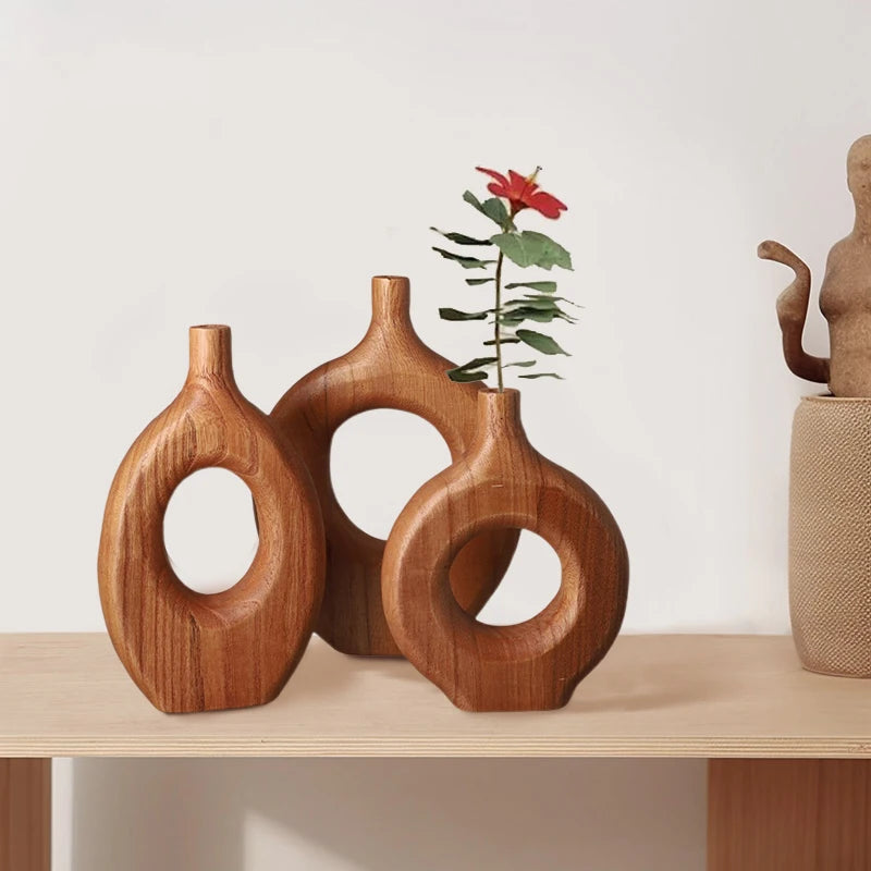 Handcrafted Nordic Style Wooden Flower Vase - Unique Decorative Bud Vases 0