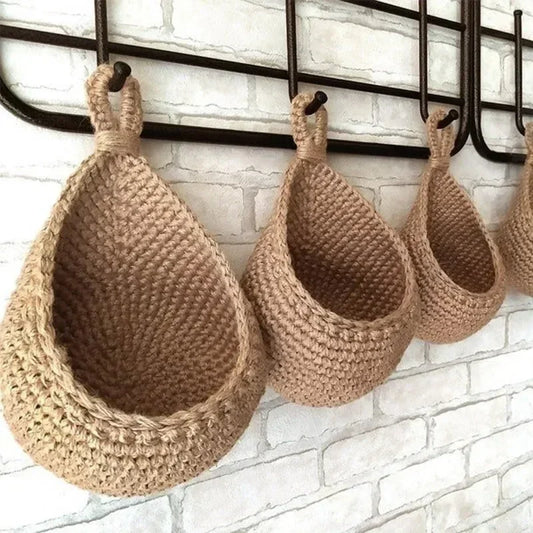 Handwoven Wall-Mounted Basket Organizer - Durable Hemp Rope for Fruits & Vegetables 0