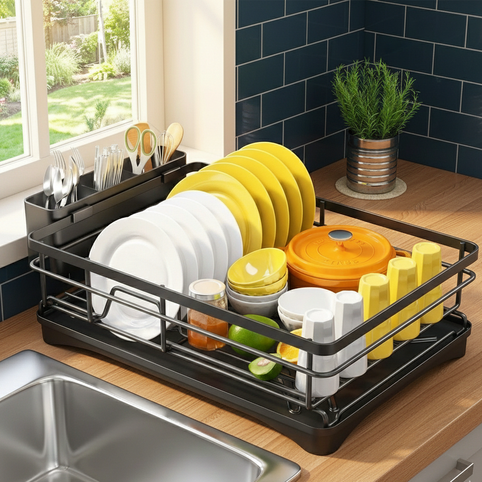 Heavy-Duty Stainless Steel Dish Rack with Efficient Drainboard & Cutlery Holder 2