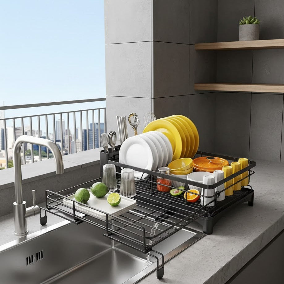 Heavy-Duty Stainless Steel Dish Rack with Efficient Drainboard & Cutlery Holder 3