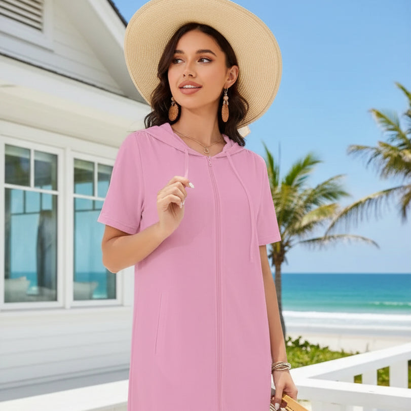 Hooded Terry Cloth Women's Swim Cover Up with Pockets - Stylish Beach & Swimsuit Cover Up 1