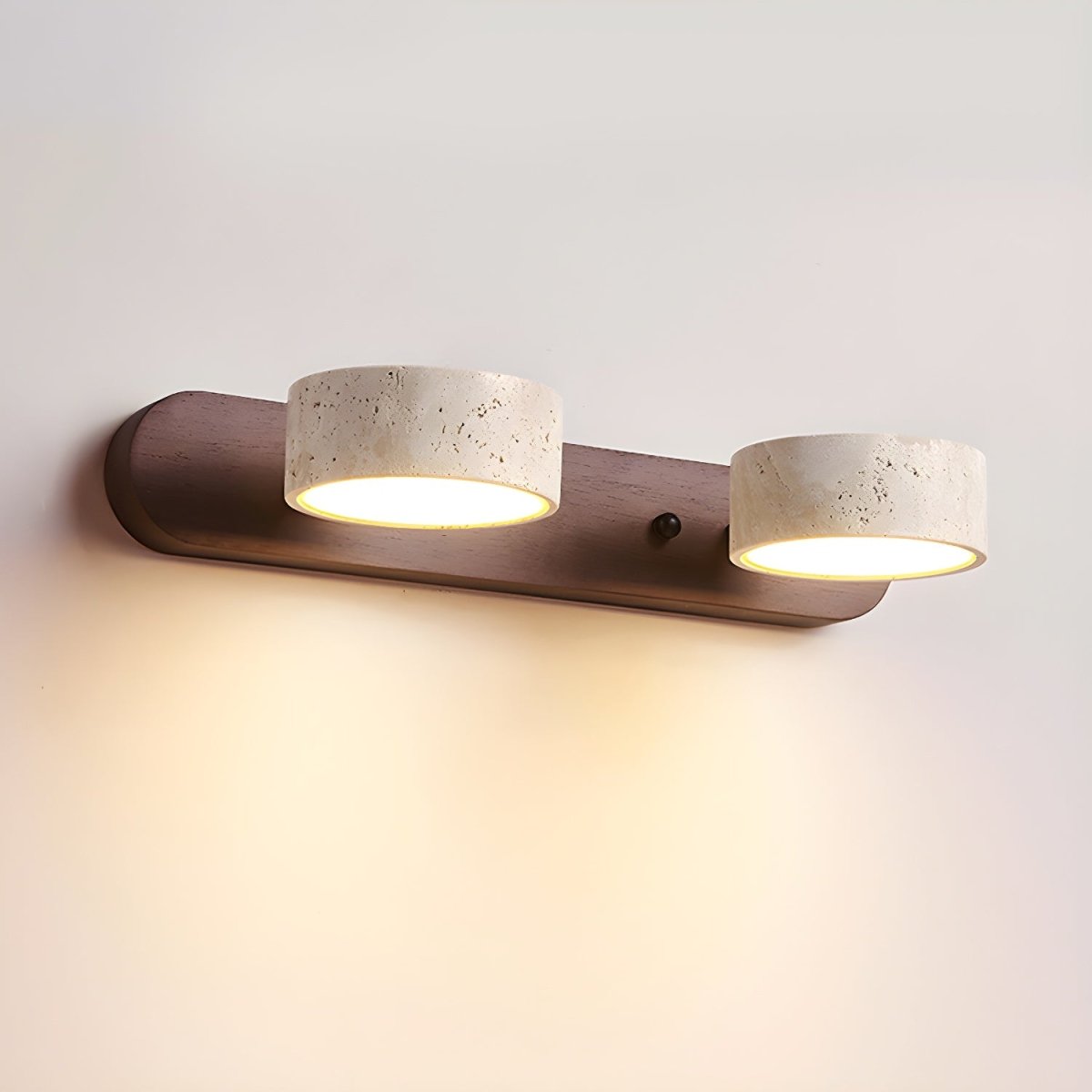 Indoor LED Wall Light - Natural Travertine & Wood Wall Sconce with Integrated Lighting 1