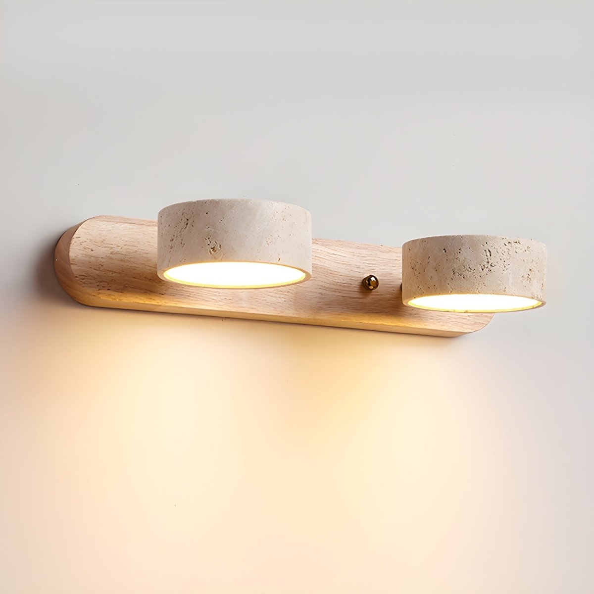 Indoor LED Wall Light - Natural Travertine & Wood Wall Sconce with Integrated Lighting 10