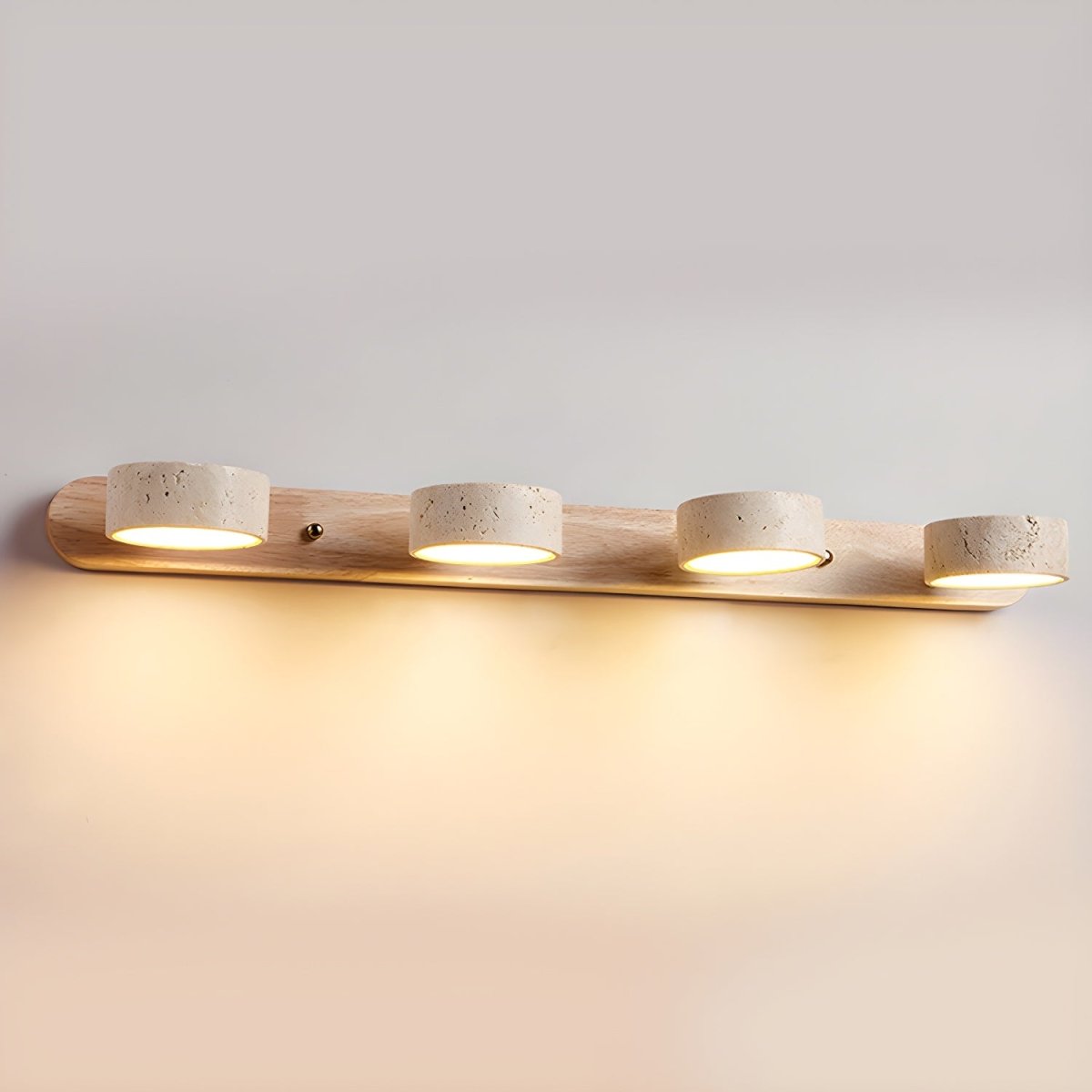 Indoor LED Wall Light - Natural Travertine & Wood Wall Sconce with Integrated Lighting 11