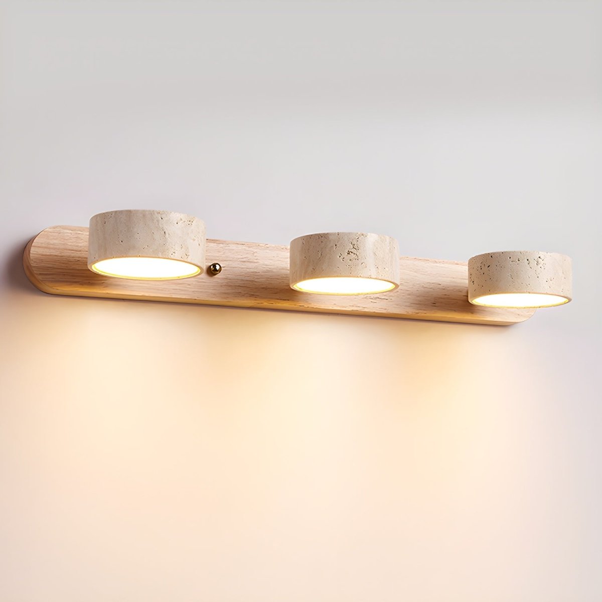 Indoor LED Wall Light - Natural Travertine & Wood Wall Sconce with Integrated Lighting 12