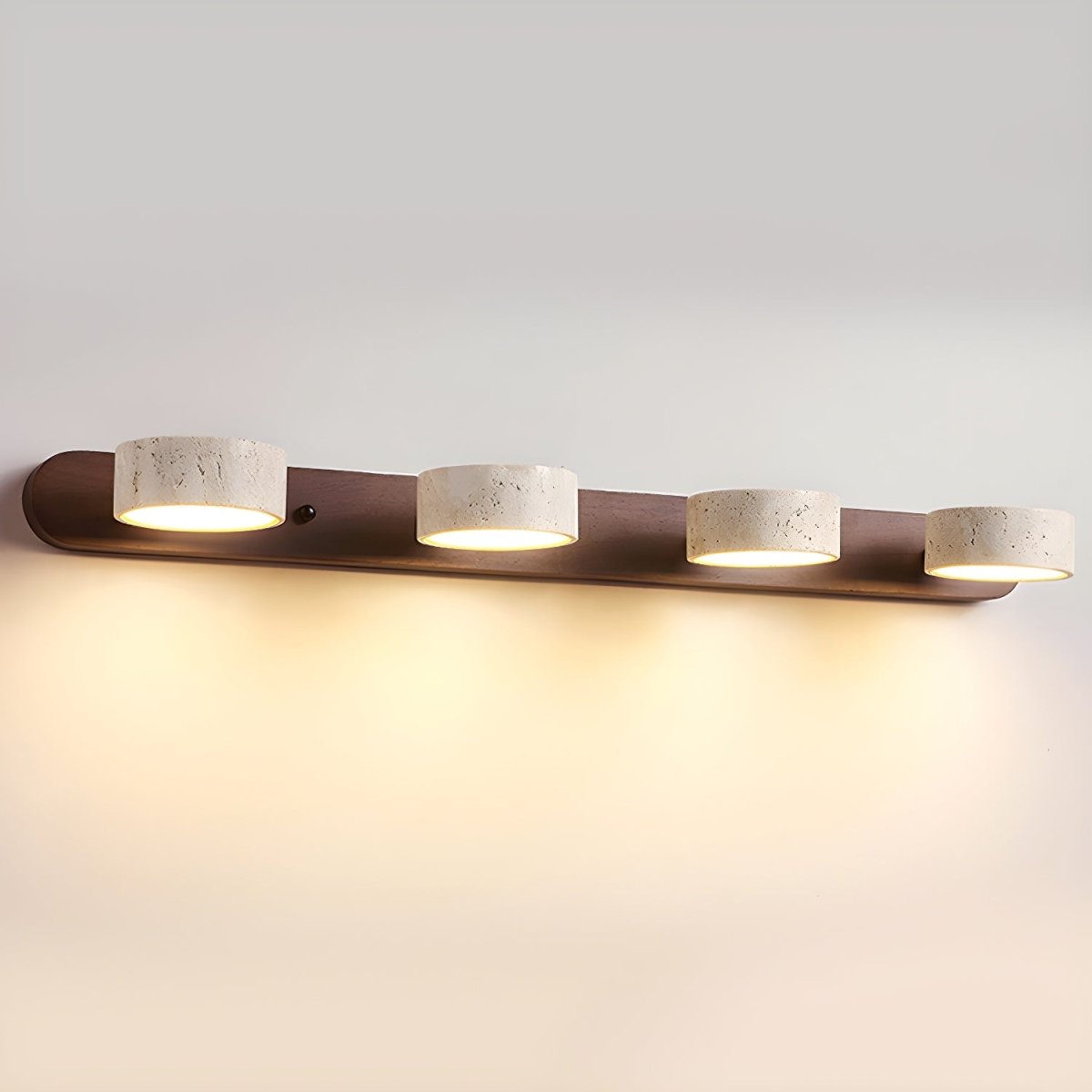 Indoor LED Wall Light - Natural Travertine & Wood Wall Sconce with Integrated Lighting 13
