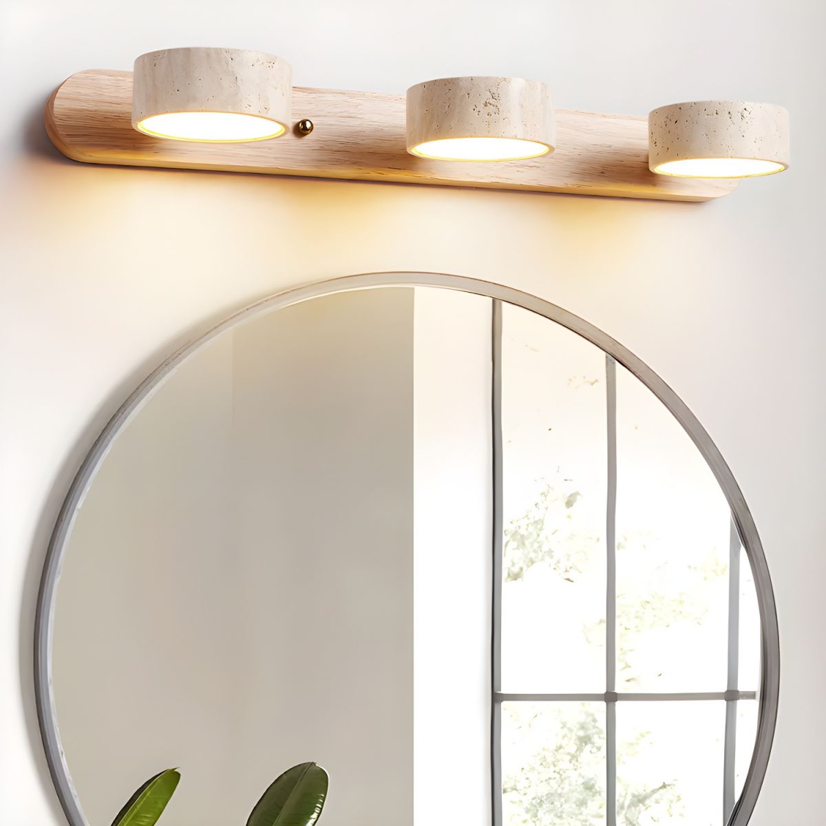 Indoor LED Wall Light - Natural Travertine & Wood Wall Sconce with Integrated Lighting 4