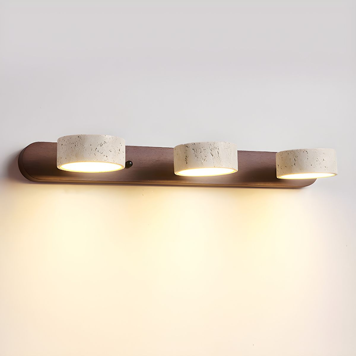 Indoor LED Wall Light - Natural Travertine & Wood Wall Sconce with Integrated Lighting 9