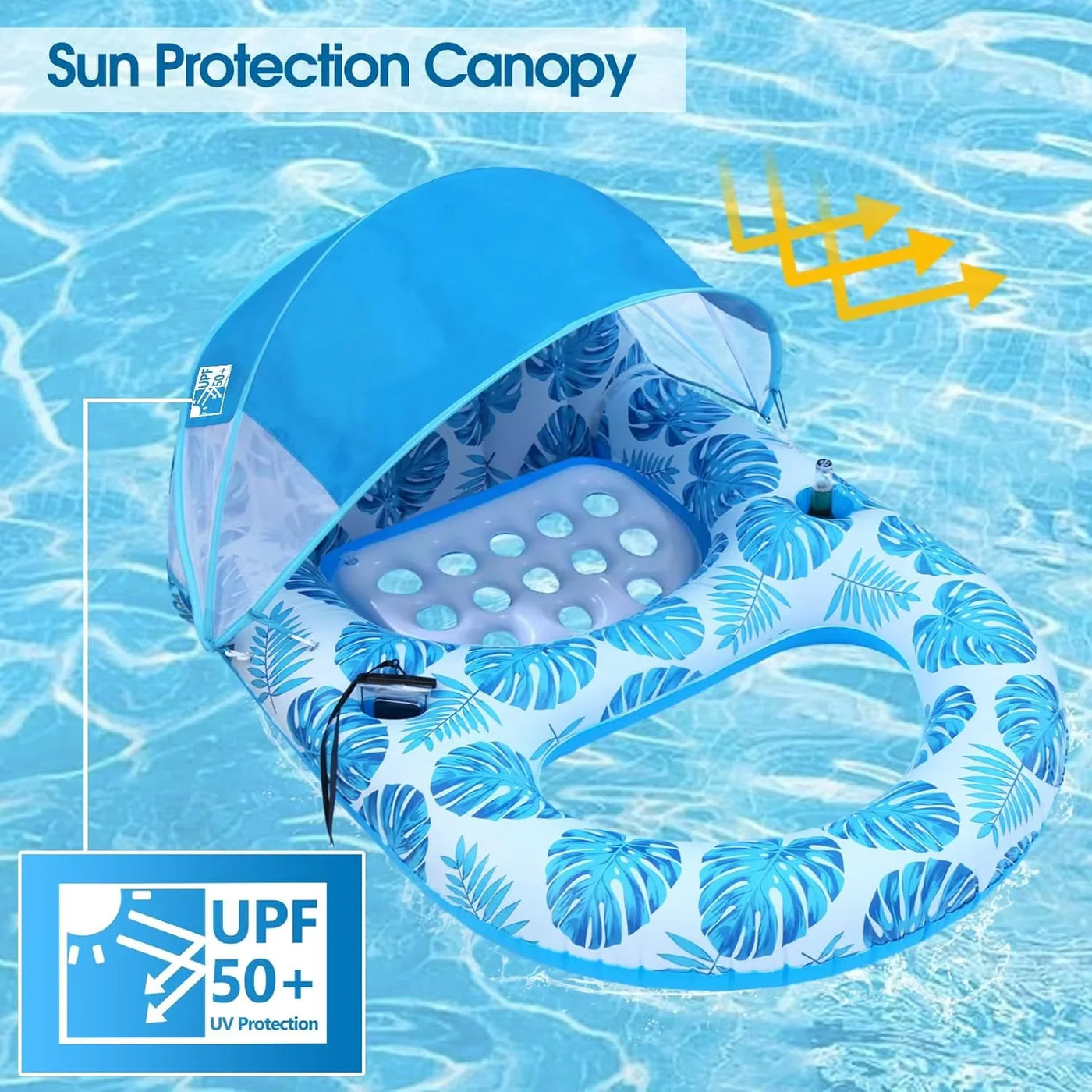 Inflatable Pool Float Lounger for Adults with Sunshade Canopy & Cup Holder 2