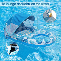 Inflatable Pool Float Lounger for Adults with Sunshade Canopy & Cup Holder 3