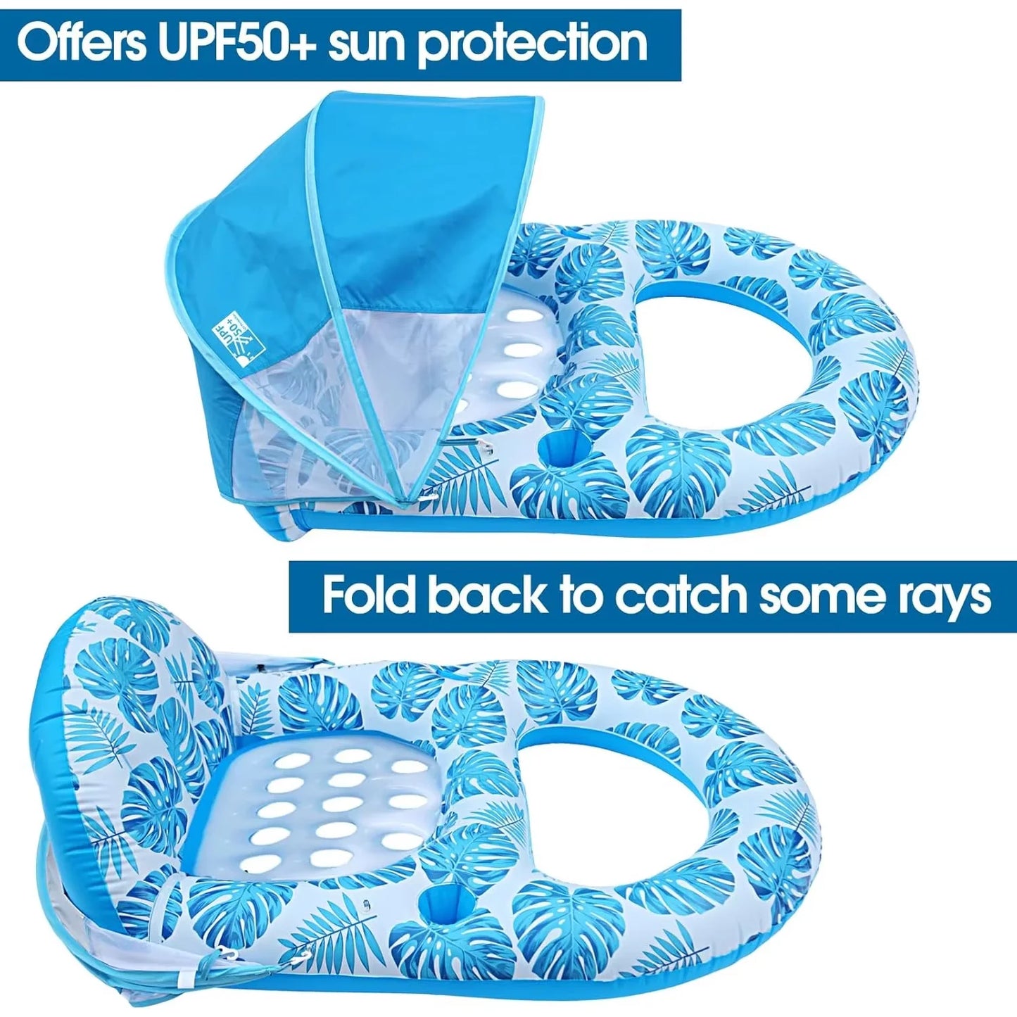 Inflatable Pool Float Lounger for Adults with Sunshade Canopy & Cup Holder 4