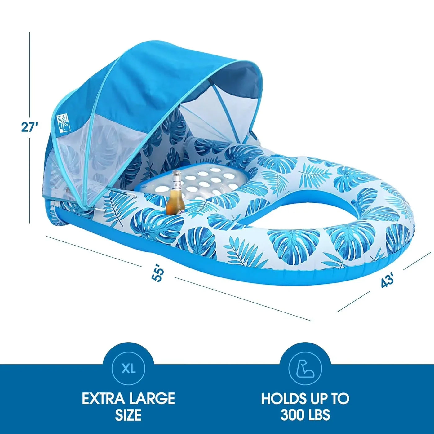 Inflatable Pool Float Lounger for Adults with Sunshade Canopy & Cup Holder 5